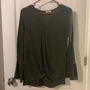 Olive green Front tie bell sleeve top